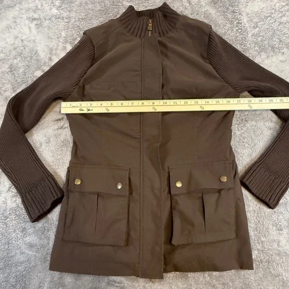 Anatomie Women Brown Field Jacket Ribbed Knit Sleeves Small Utility - Picture 6 of 8